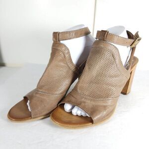 Miz Mooz Women's Shiloh US9,5 EU40 Tan Peep Toe Ankle Strap Wood Heel Sandals